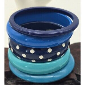 5- Vintage blue Acrylic Plastic Bangle Bracelet Lot - Spring Retro